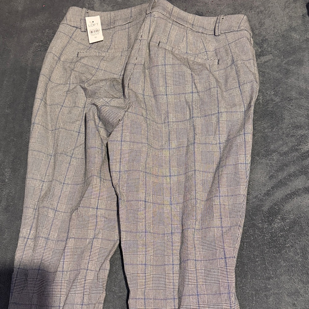 LOFT Women's Gray and Blue Plaid Pants